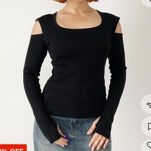 Helmut Lang Subversive Cold Shoulder Cut Out Black Long Sleeve Top